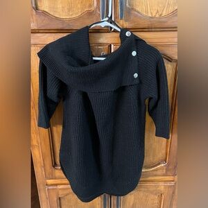 SOHO Black Knit Silver Button Cowl Neck 3/4 Sleeve PullOver Sweater! Size XL.